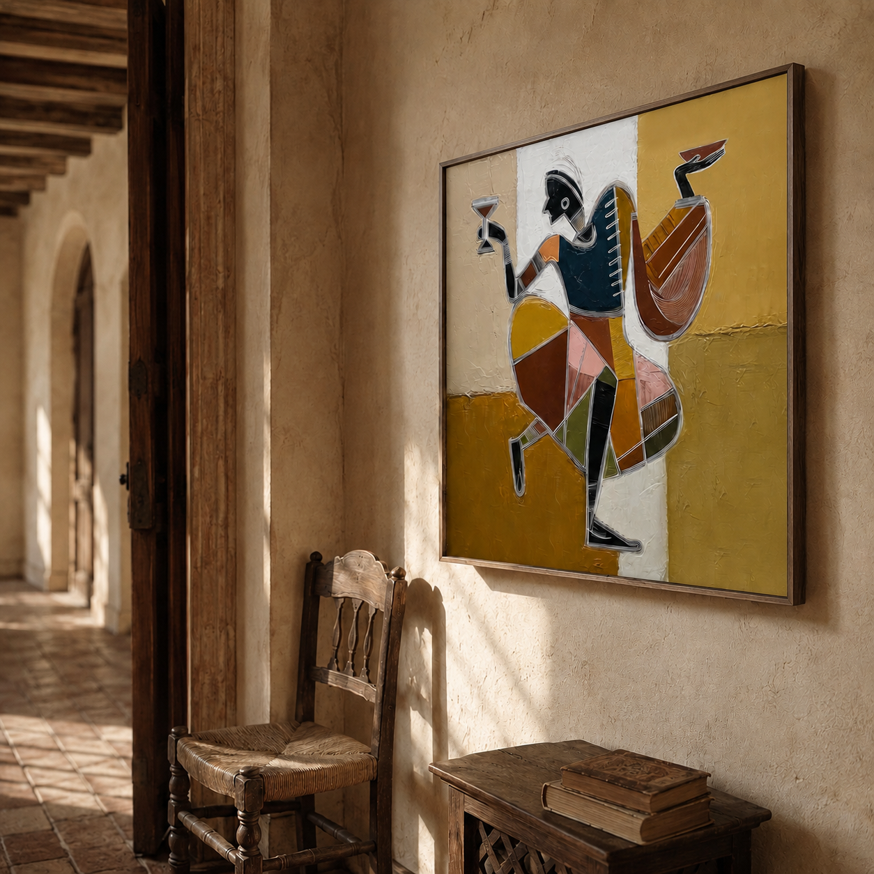 Vintage Art Deco Dancer Painting Gold And Black Abstract Figure Wall Art For Living Room