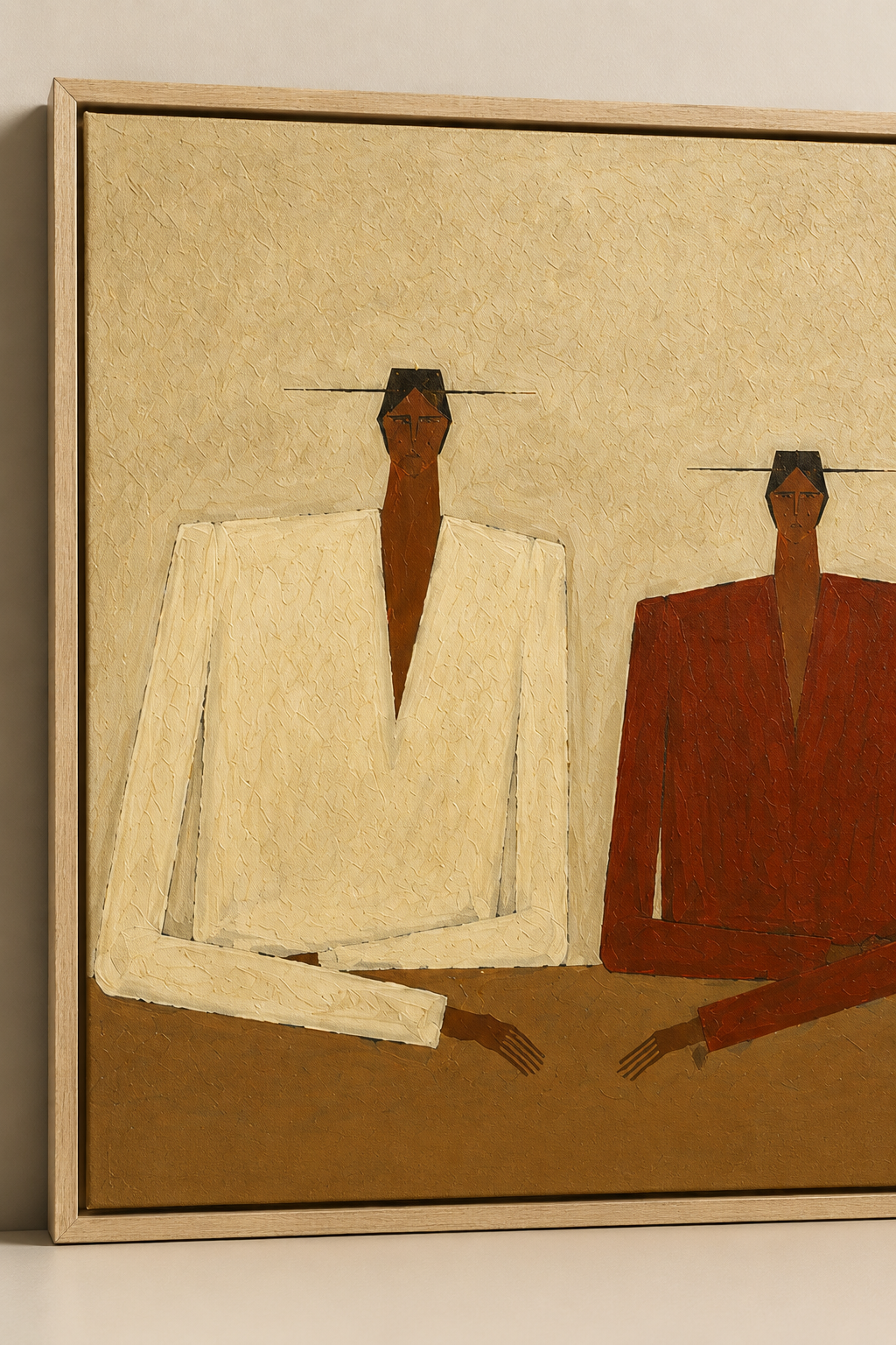Original Hand-Painted Textured Portrait - Modern Abstract Duo for Wabi-Sabi Decor