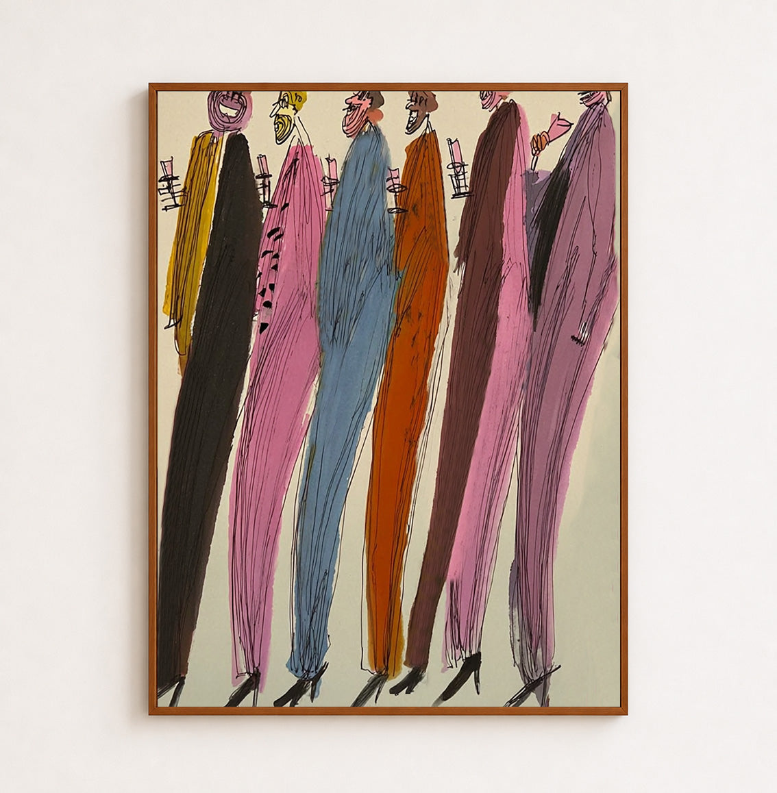 Abstract Figurative Painting Of Colorful Party People In Square Canvas For Modern Home Decor