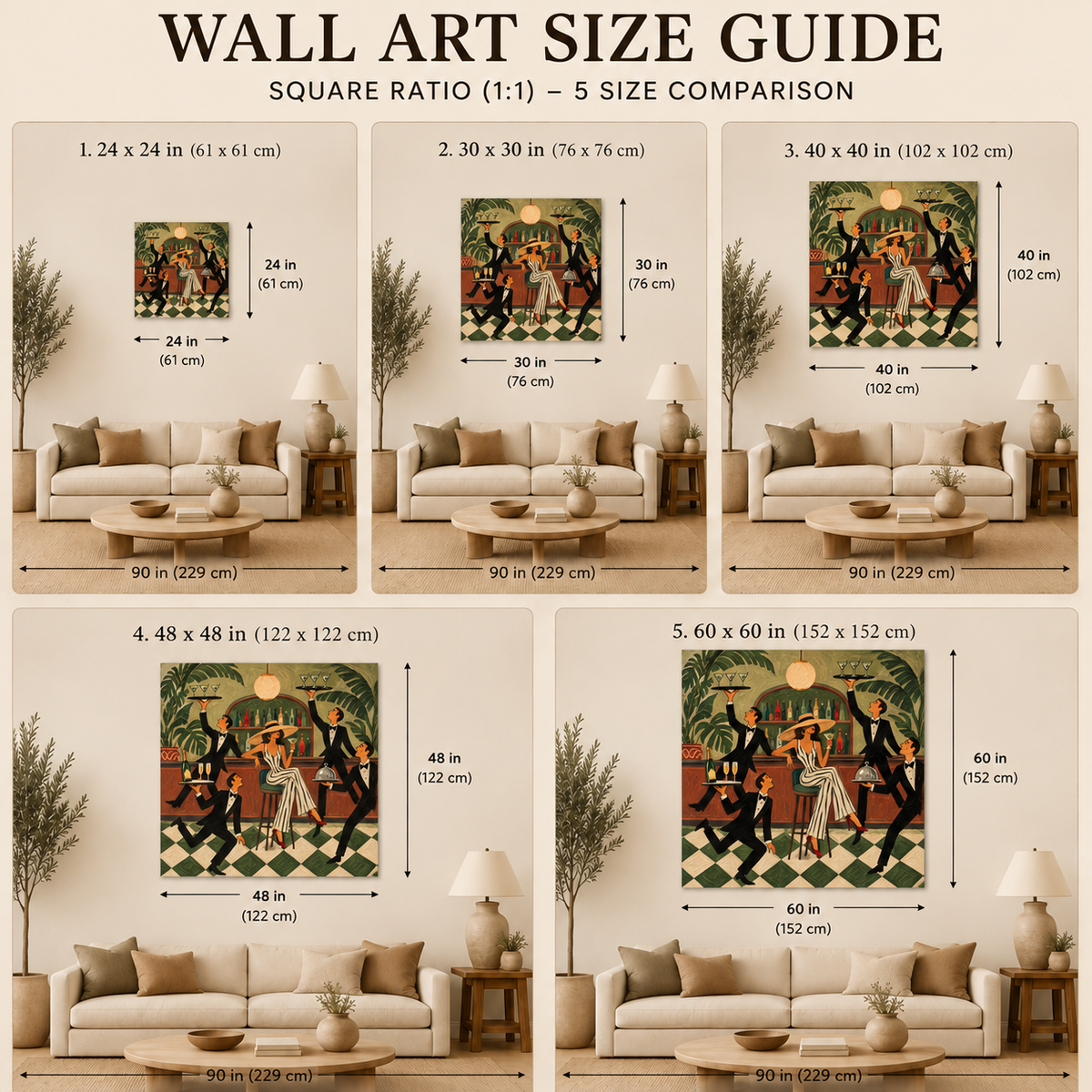 Vintage Cocktail Lounge Art With Lady And Waiters In Green Bar Scene Canvas Painting