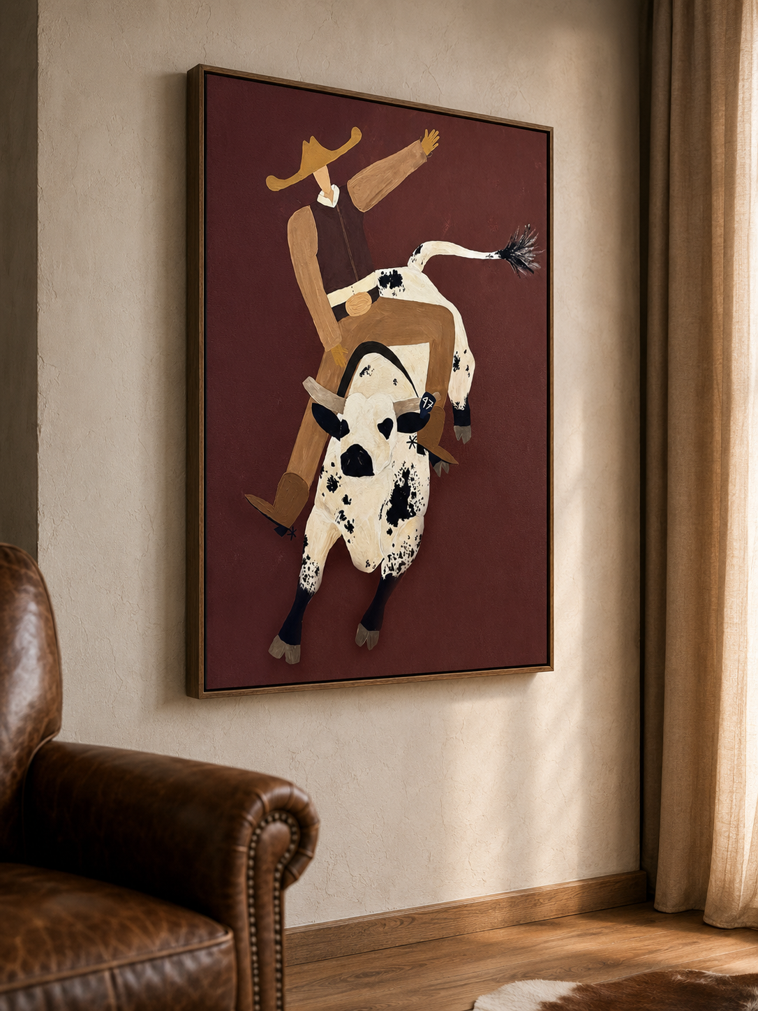 Modern Rodeo Bull Art For Man Cave Western Decor Minimalist Cowboy Painting