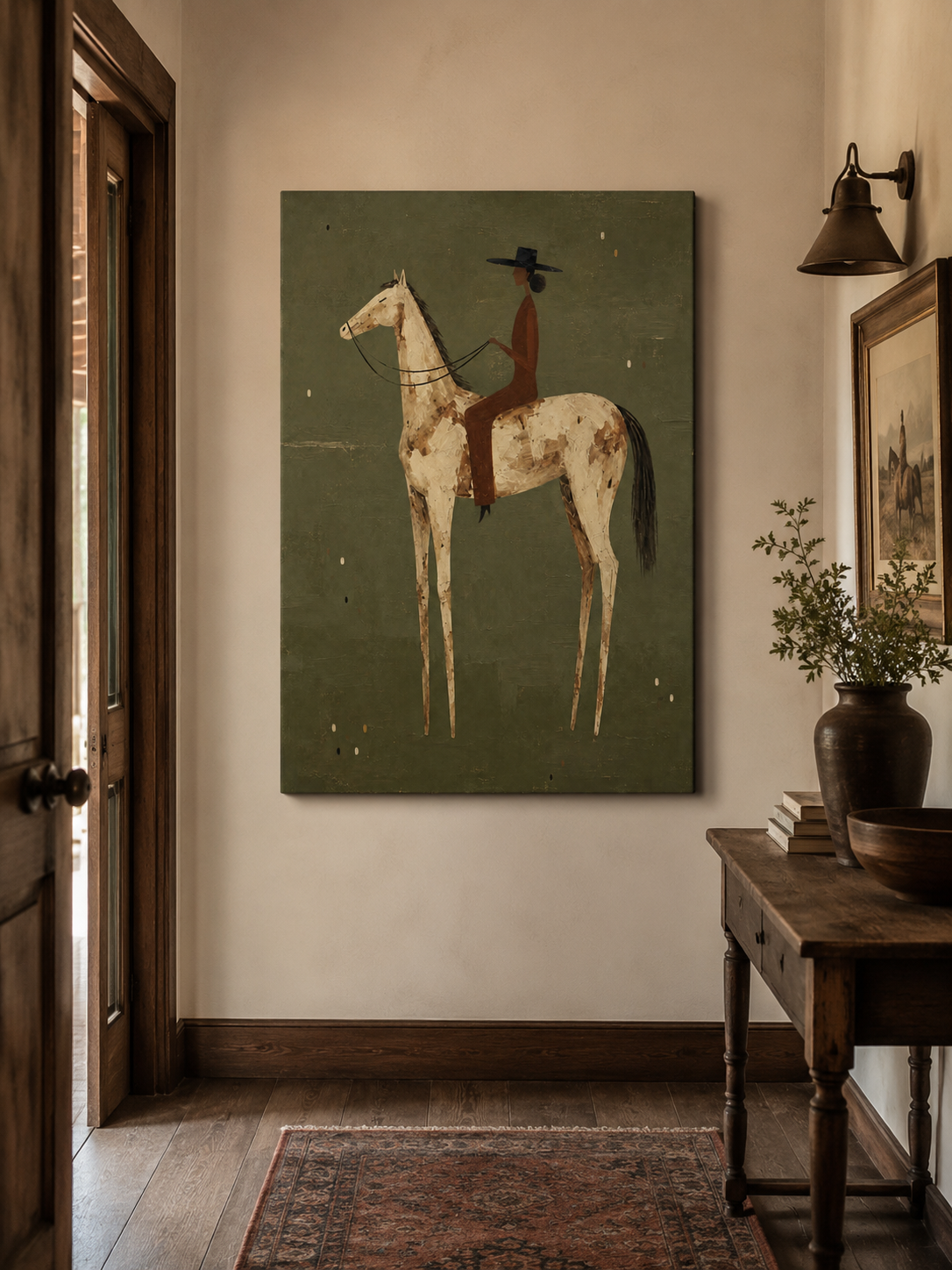 Stylized Woman On Horse Painting For Southwestern Home Decor Wall Art