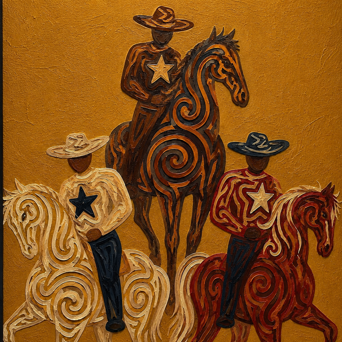 Western Cowboy Horse Oil Painting, Mustard Southwestern Wall Art, Hand Painted Ranch Decor