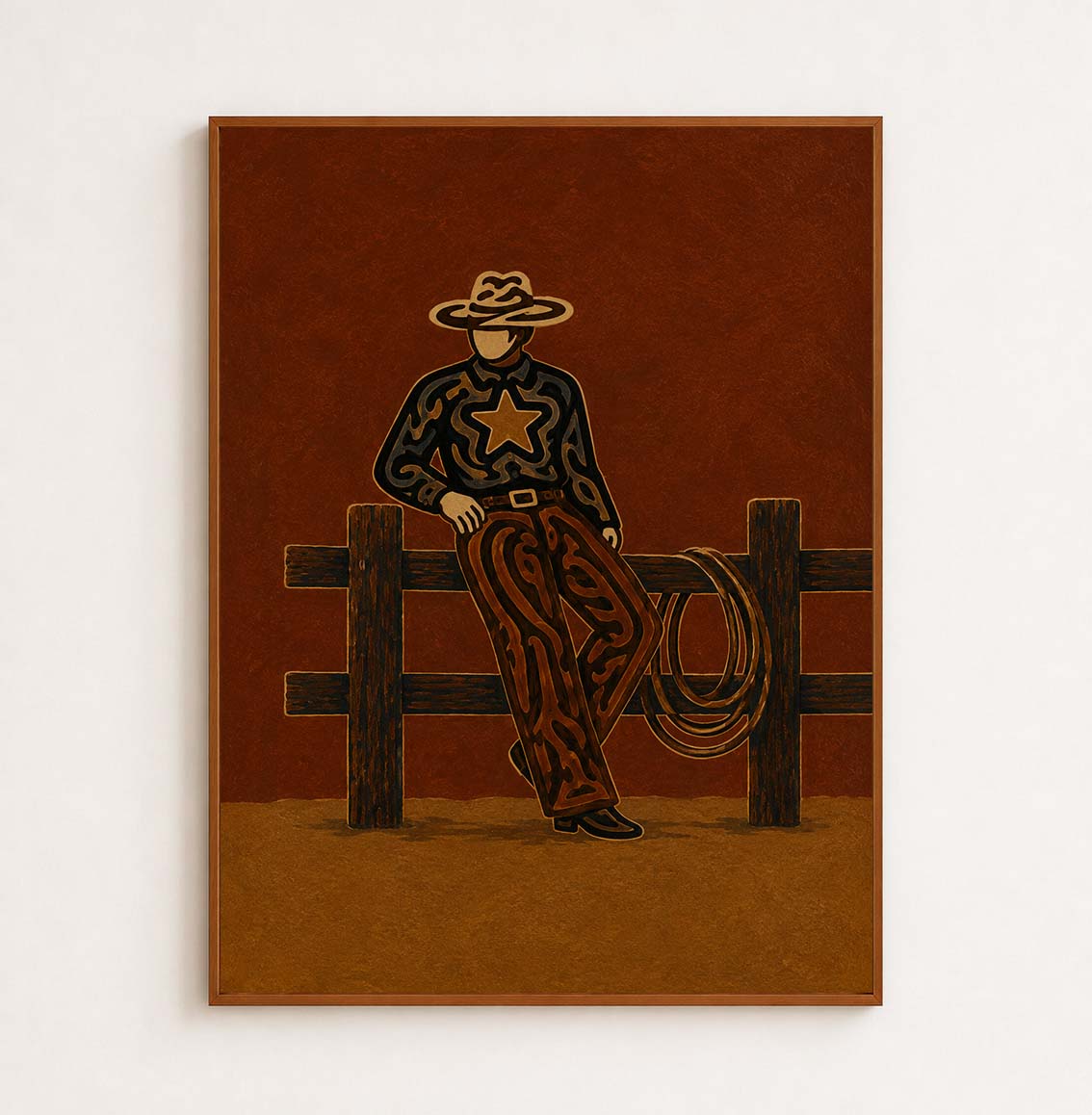 Vintage Cowboy Painting, Western Ranch Wall Art, Rustic Southwestern Rodeo Home Decor