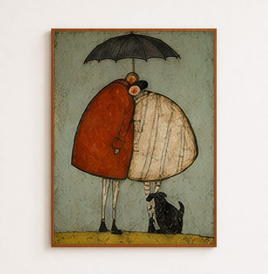 Fantasy Love Oil Painting Of Couple And Pet In Square Format For Eclectic Interior Design