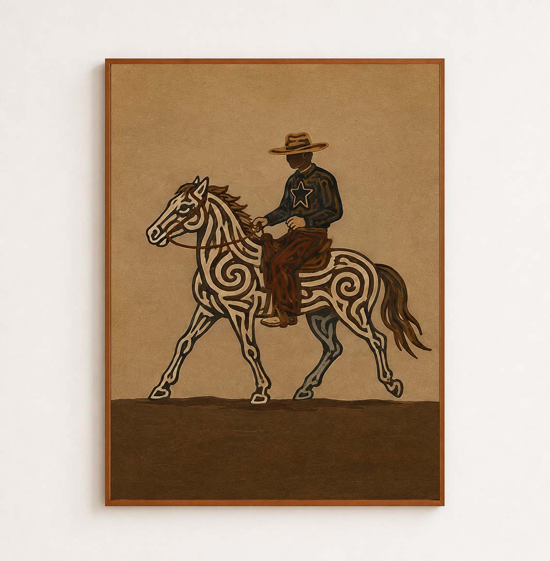 Western Cowboy Horse Painting, Rustic Ranch Equestrian Wall Art, Southwestern Folk Decor