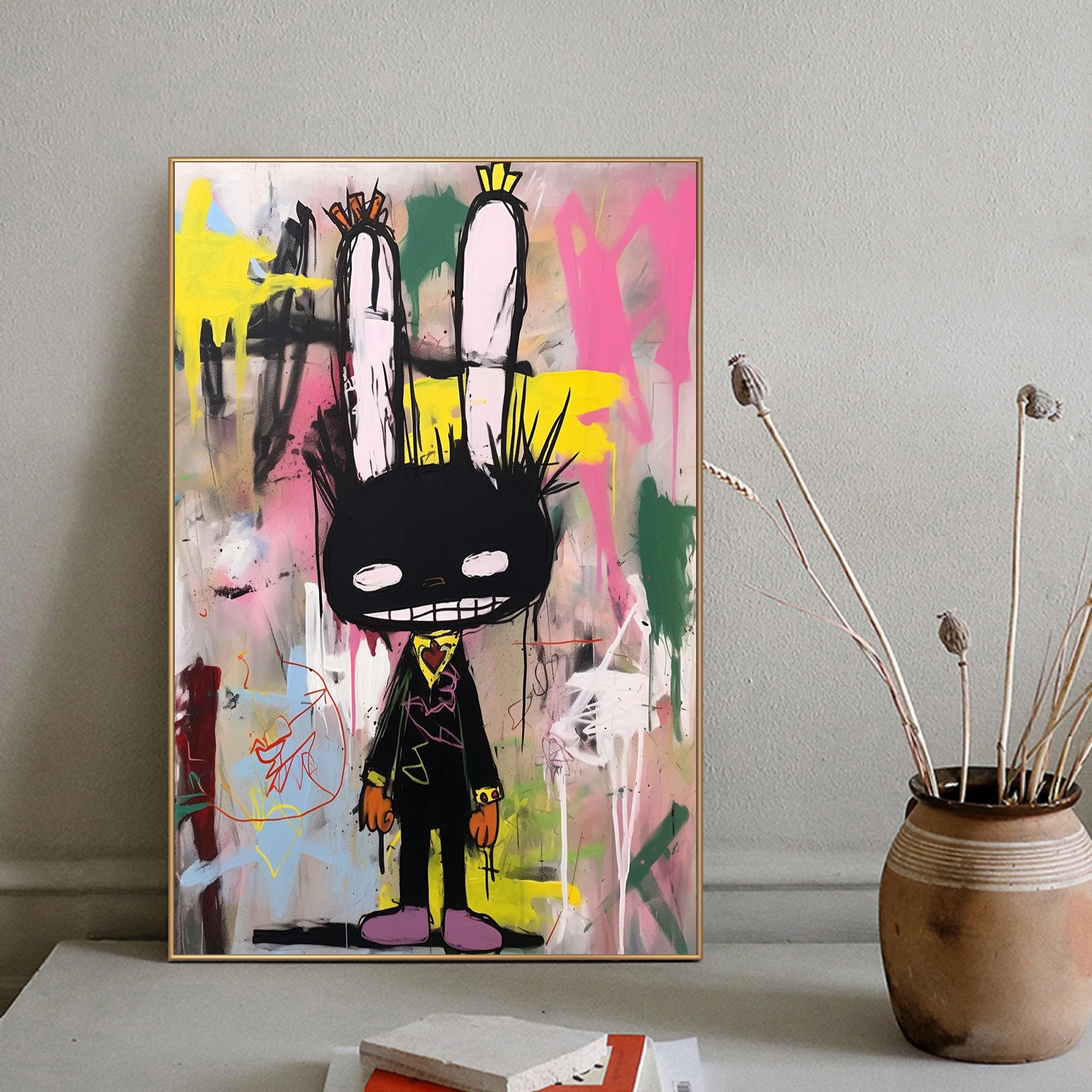 Pop art colorful modern joint graffiti art, rabbit abstract painting