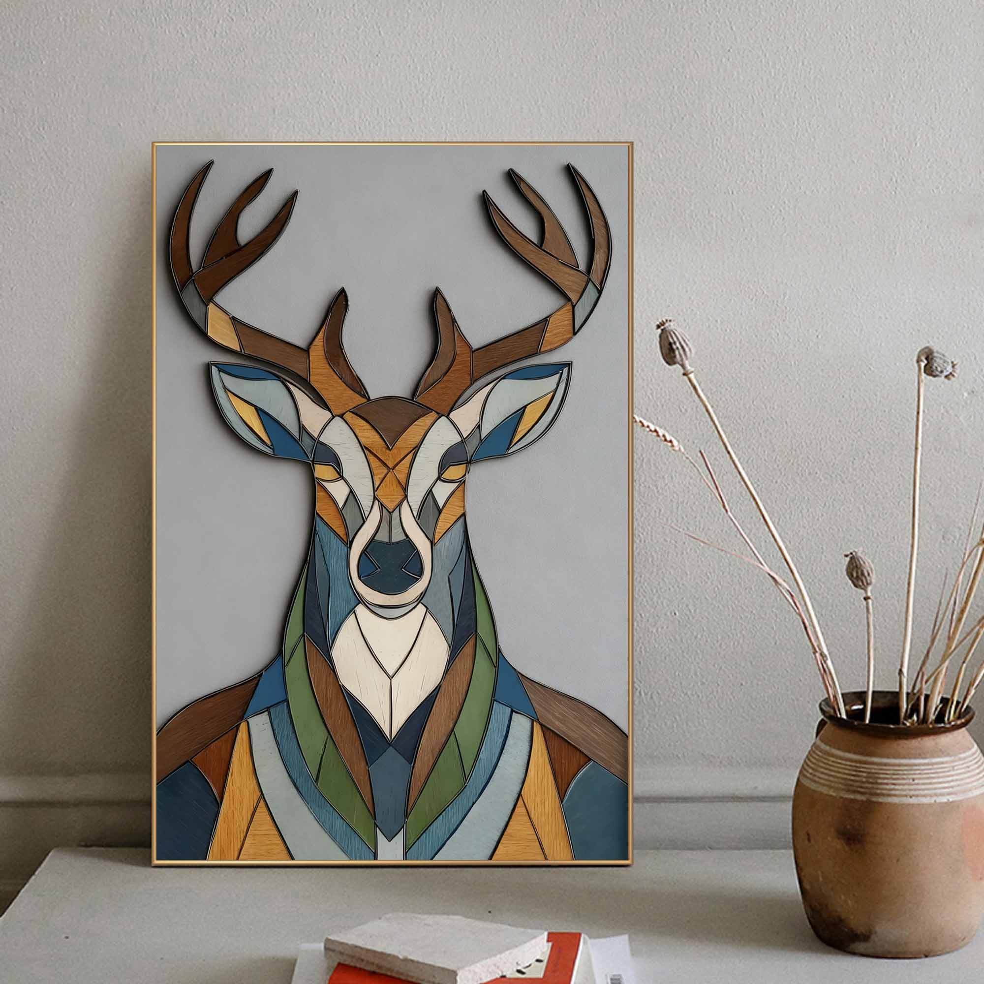 Contemporary animal geometric decor wooden Minimalist stag wall art 