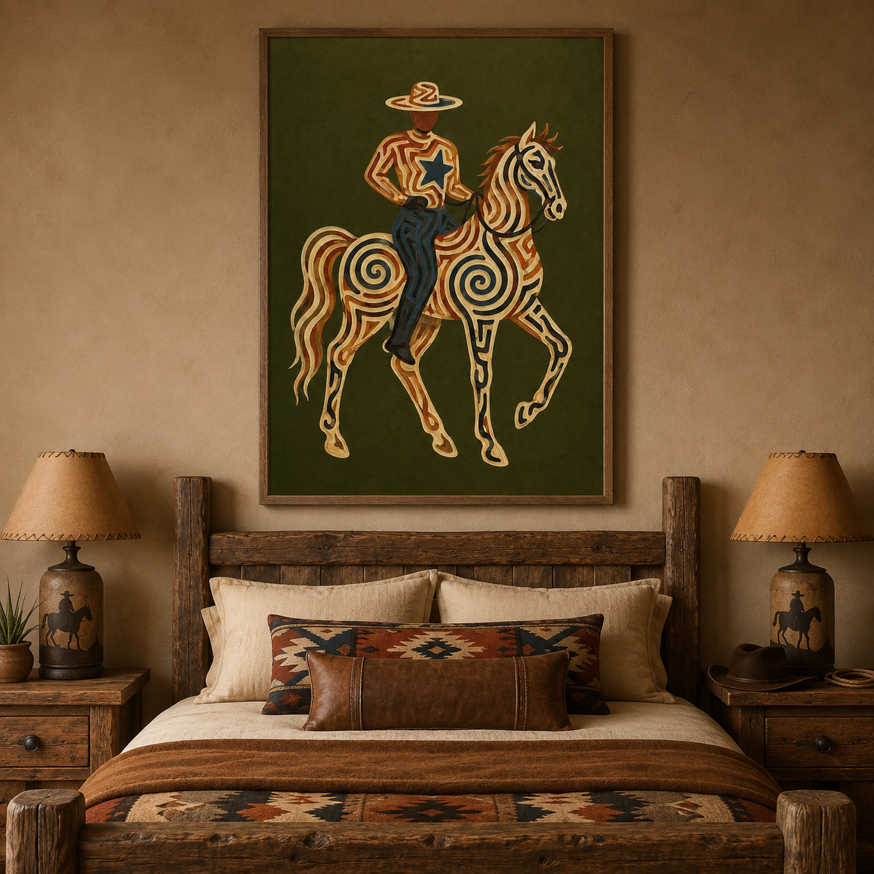 Olive Green Wall Art Southwestern Cowboy Wall Art Gift For Horse Lovers And Ranch Owners