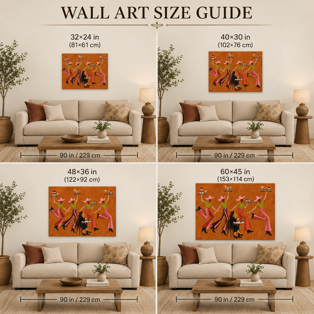 Narrative Western Cafe Canvas Art, Whimsical Cowgirl Dancing Canvas Painting, Retro Diner Wall Decor,