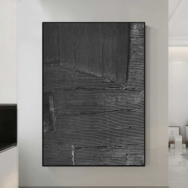 Large Black Abstract Painting Black wall art Black plaster art Black textured wall art 