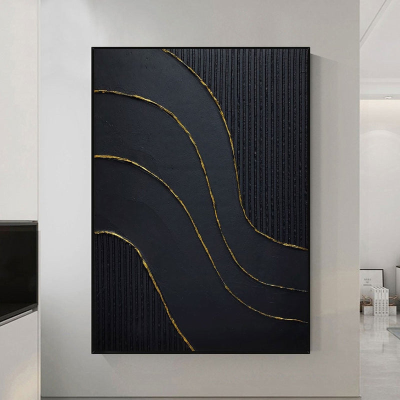 Black Wabi-Sabi Wall Art Black 3D Abstract Painting Black 3D Textured Painting Black plaster wall art