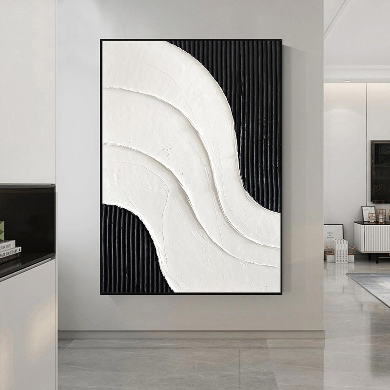 Large Black and white Abstract Painting Black and white wall art Black and white 3D Textured Painting