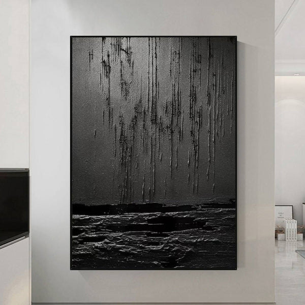 Black textured wall art Black Textured Painting Contemporary Black Abstract Painting