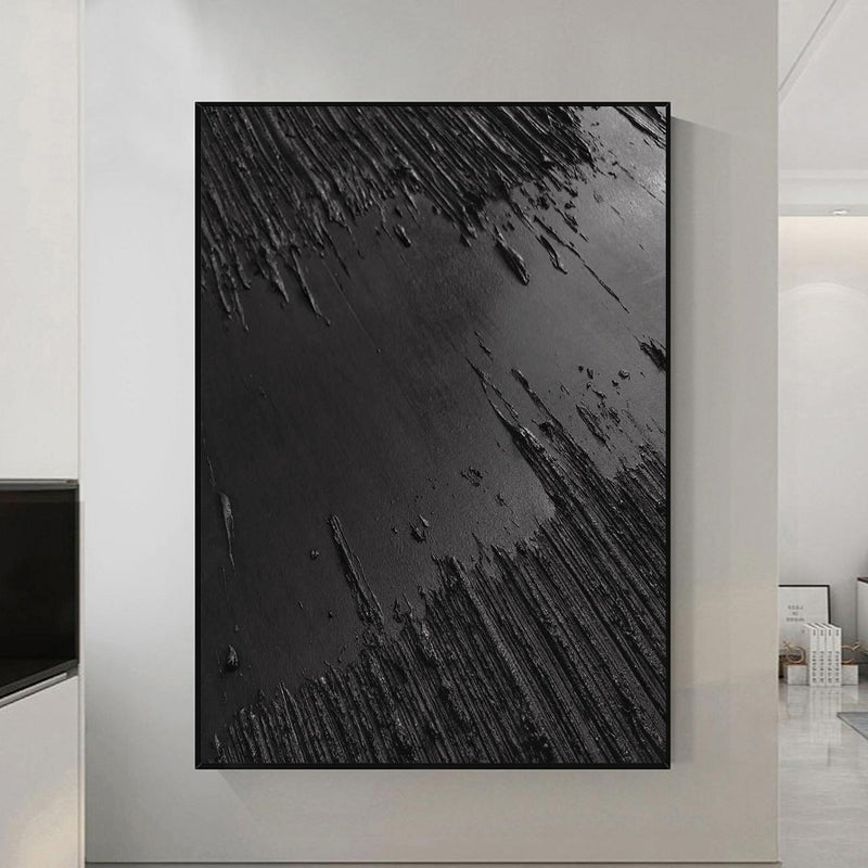 Large Black Abstract Painting Black wall art Black plaster art Black textured wall art 