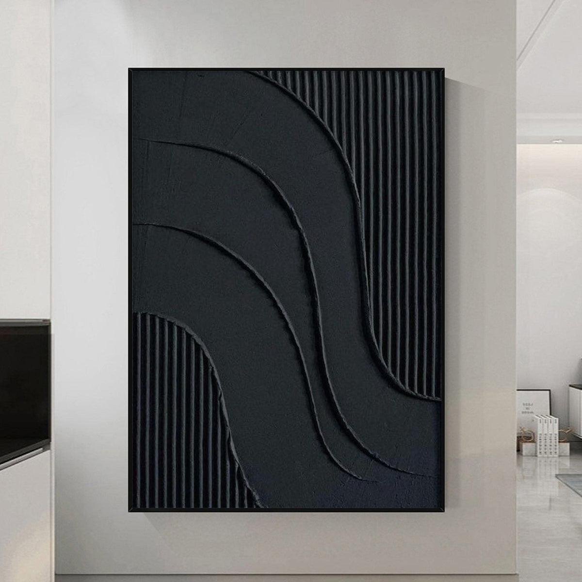 Black wall art Black wall decor Black Abstract art Black 3D Textured ...