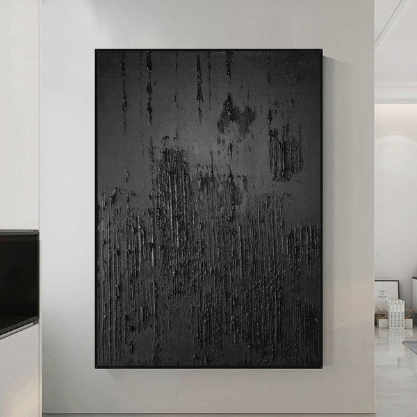 Black textured wall art Black Textured Painting Contemporary Black Abstract Painting