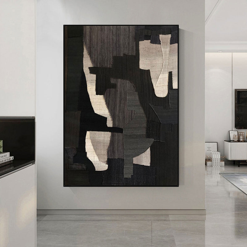 Large Black Abstract Painting Black and Beige abstract art Black and Beige Textured wall art