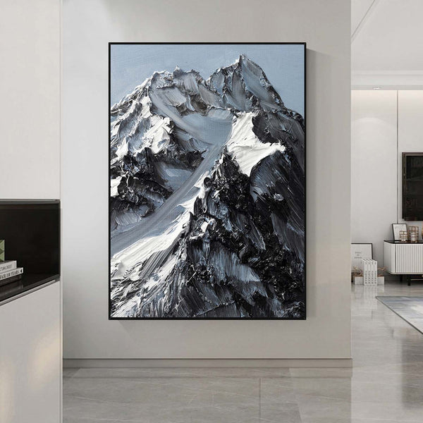 Snow mountain Abstract Painting Black and White Snow mountain painting Black and White mountain landscape painting