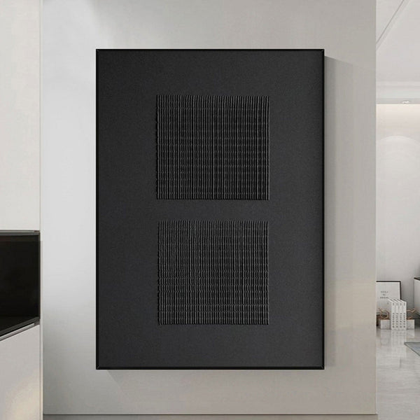 Black 3D Textured Painting Black 3D Minimalist Painting Large Black Abstract Painting