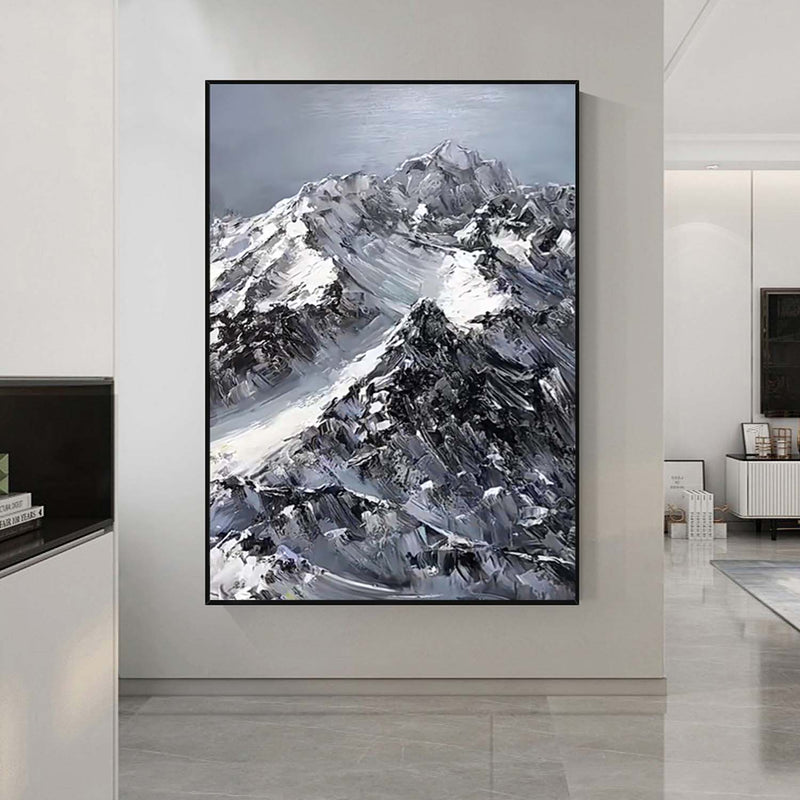 Black and White Snow mountain painting Snow mountain Abstract Painting Black and White mountain landscape painting