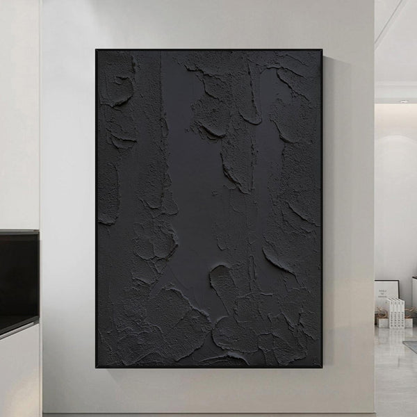 Black Wabi-Sabi Wall Art Black 3D Abstract Painting Black 3D Textured Painting Black plaster wall art