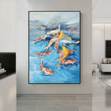 Koi Fish Oil Painting Goldfish Original Fine Art Animals Oil Artwork Fish Wall Art Decor