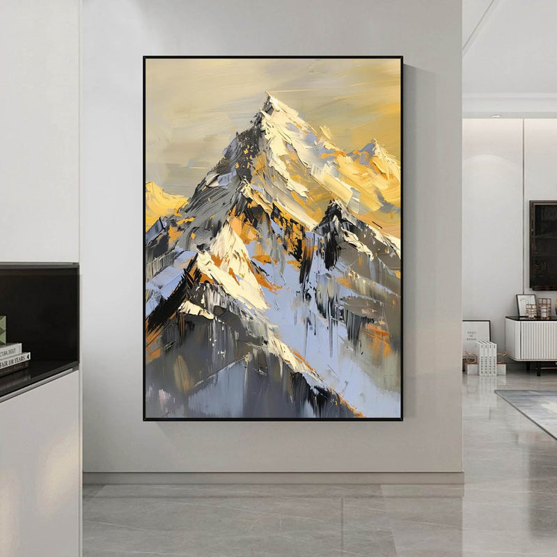 Snow mountain painting golden Snow mountains artwork mountain landscape painting.