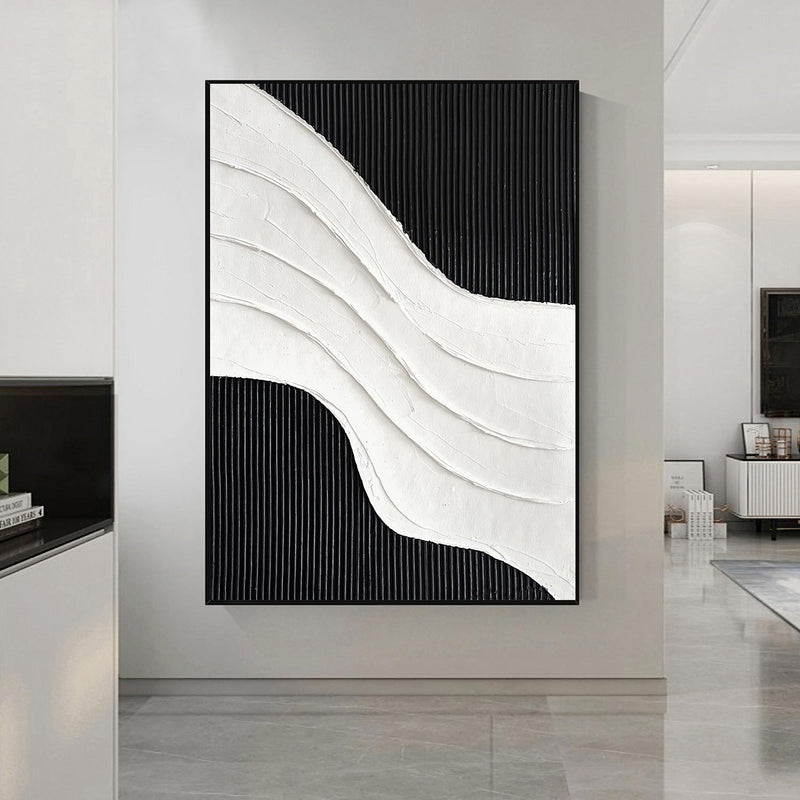 Black and white 3D Textured Painting Large Black and white Abstract Painting Black and white Minimalist art