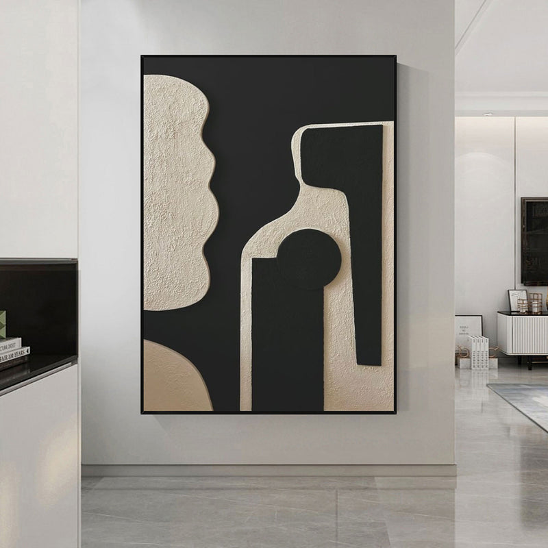 Black and white 3D Textured Painting Black and white 3D Minimalist Painting Large Black and white Abstract Painting