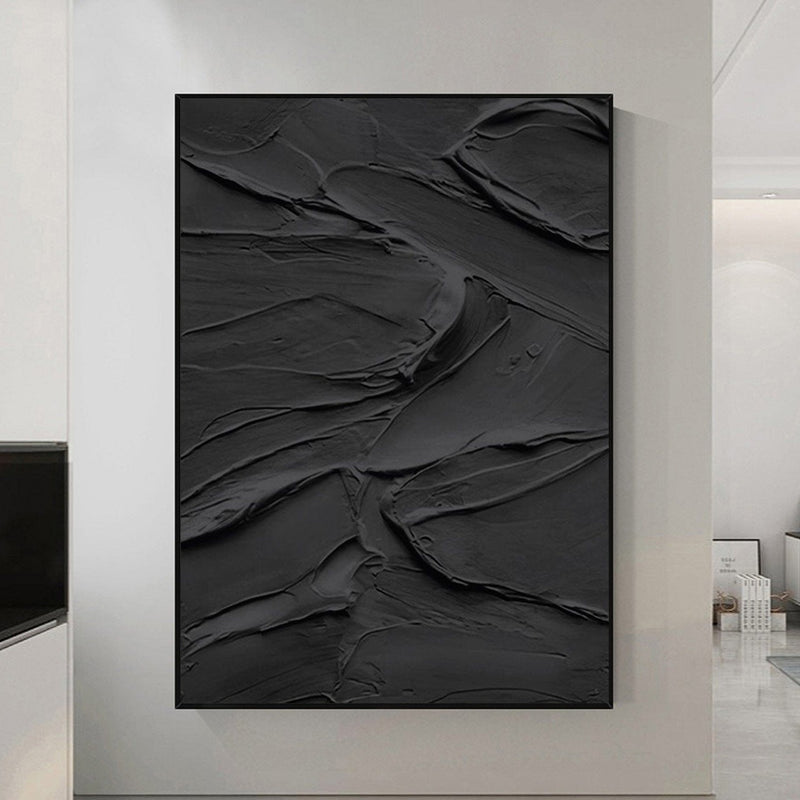 Black 3D Textured Painting Black 3D Minimalist Painting Large Black Abstract Painting