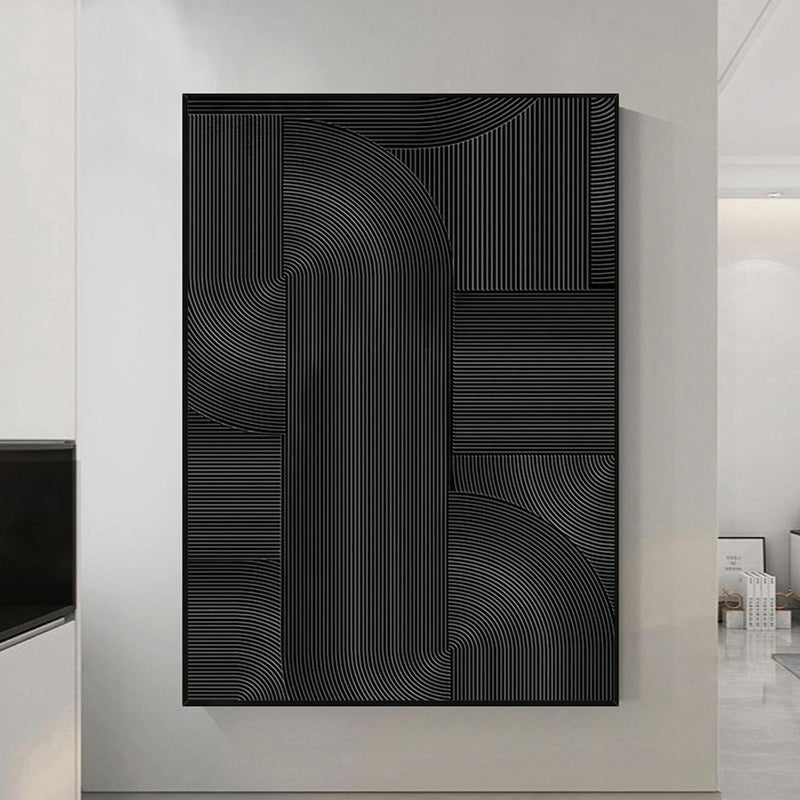 Large Black Abstract Painting Black wall art Black plaster art Black textured wall art 