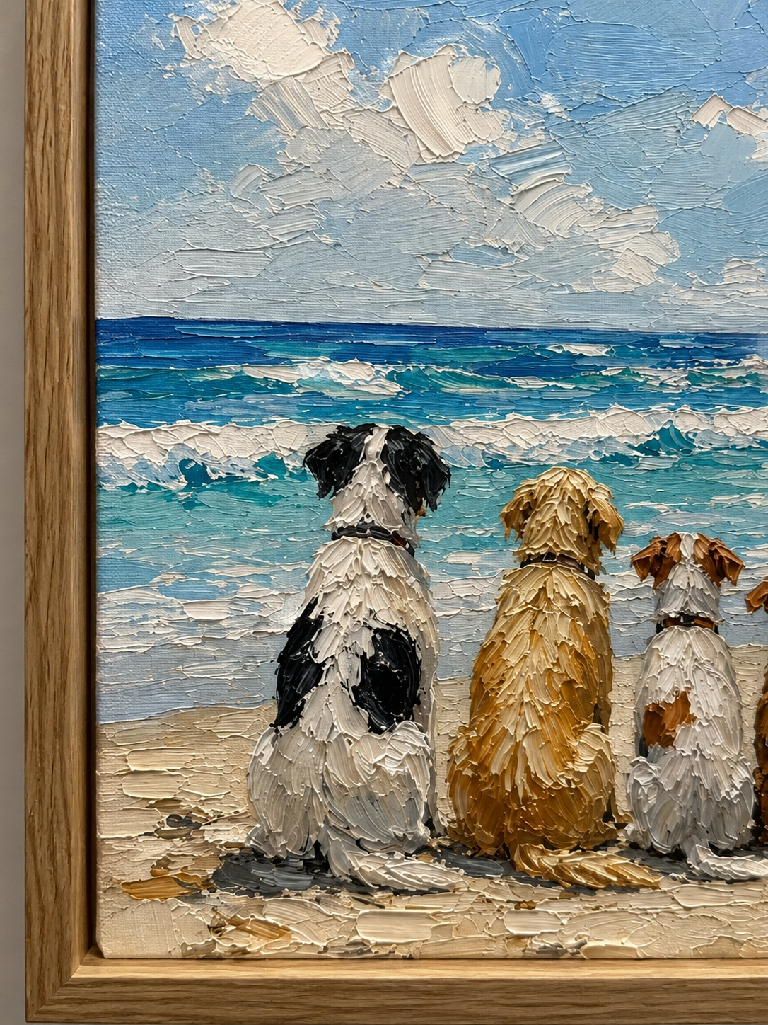 Hand Painted Dogs Watching Ocean Waves Impasto Beach Art For Dog Owners Gift