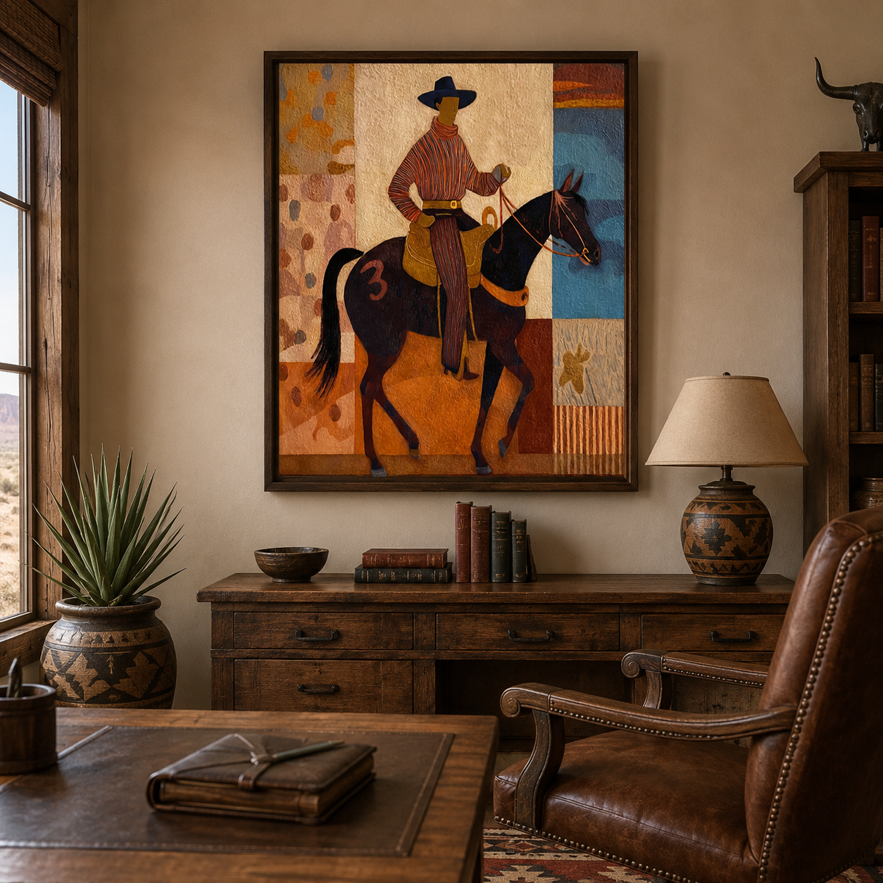 Unique Cowboy Horse Painting For Southwest Wall Decor Modern Folk Art