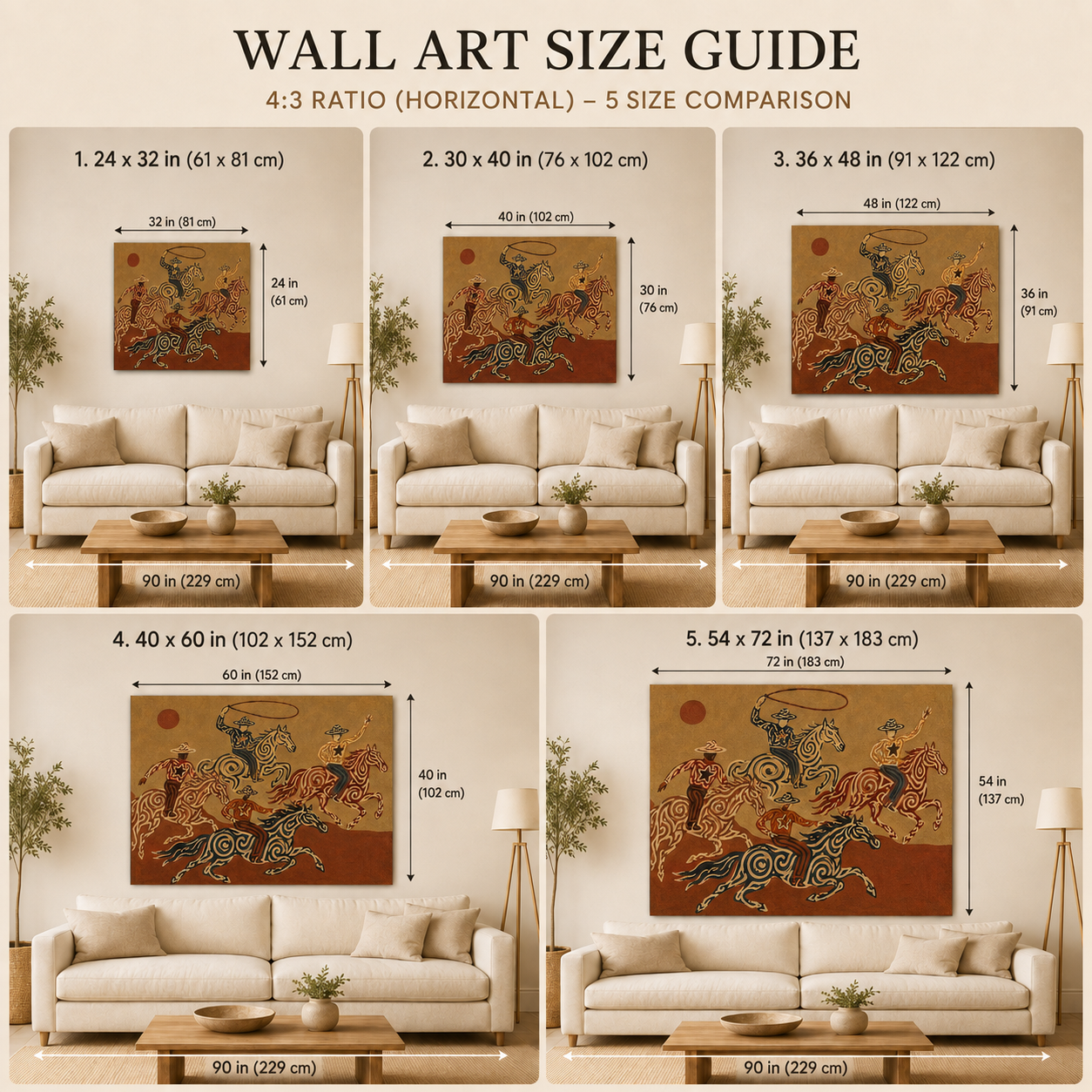 Cowboy And Horse Canvas Painting With Lasso For Western Home Decor