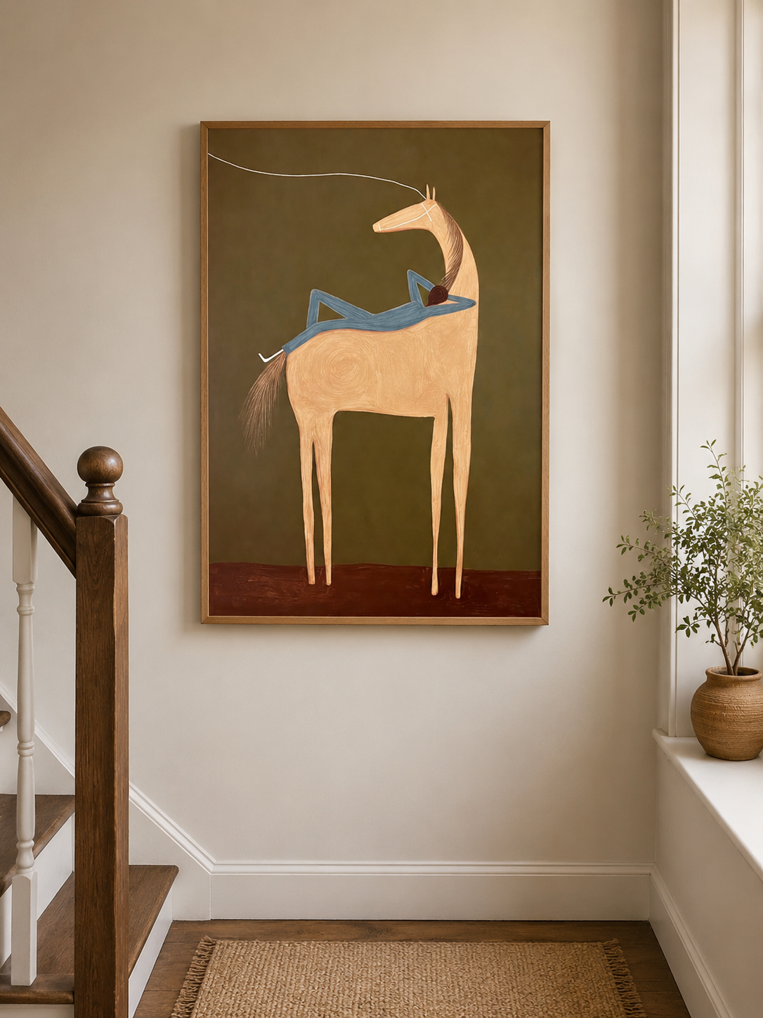 Olive Green And Beige Animal Art Hand Painted Canvas For Bedroom Wall
