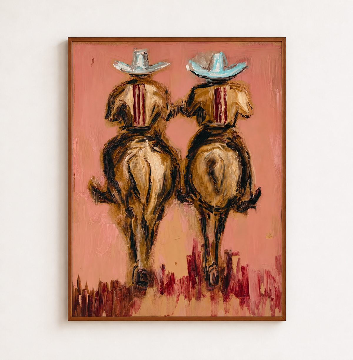Horseback Riding Wall Art Western Riders On Horseback Hand-Painted Oil Painting | Rustic Wall Art