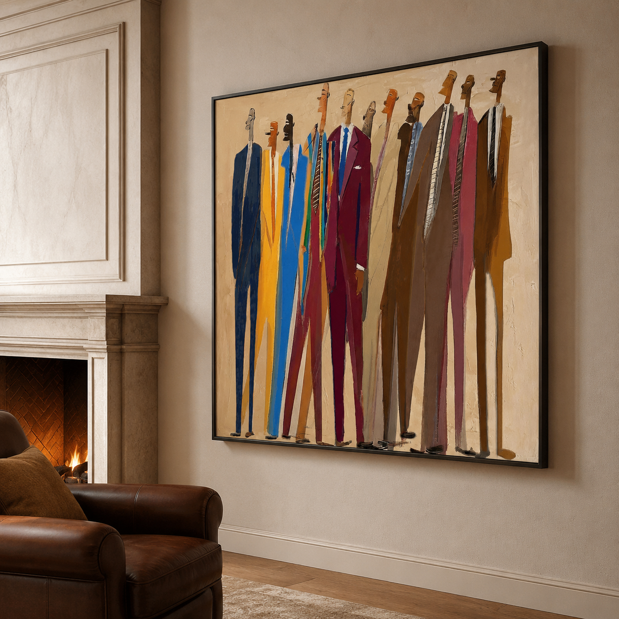 Abstract Men In Suits Painting Modern Figurative Art For Office Decor