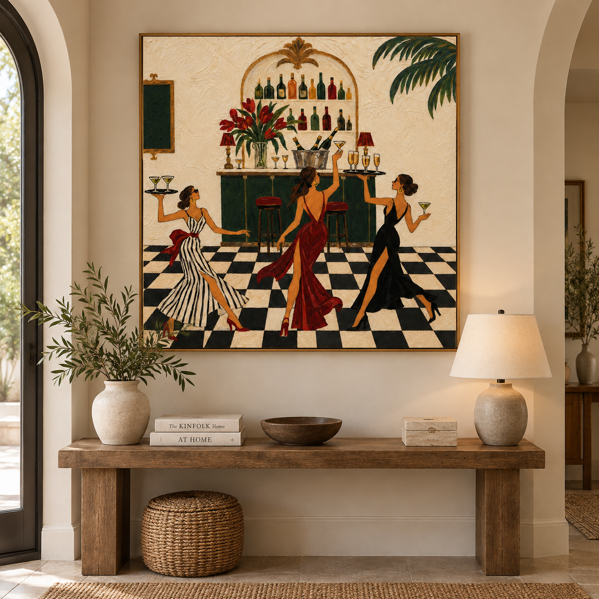 Art Deco Bar Wall Art For Dining Room And Home Bar Decor With Fashion Girls