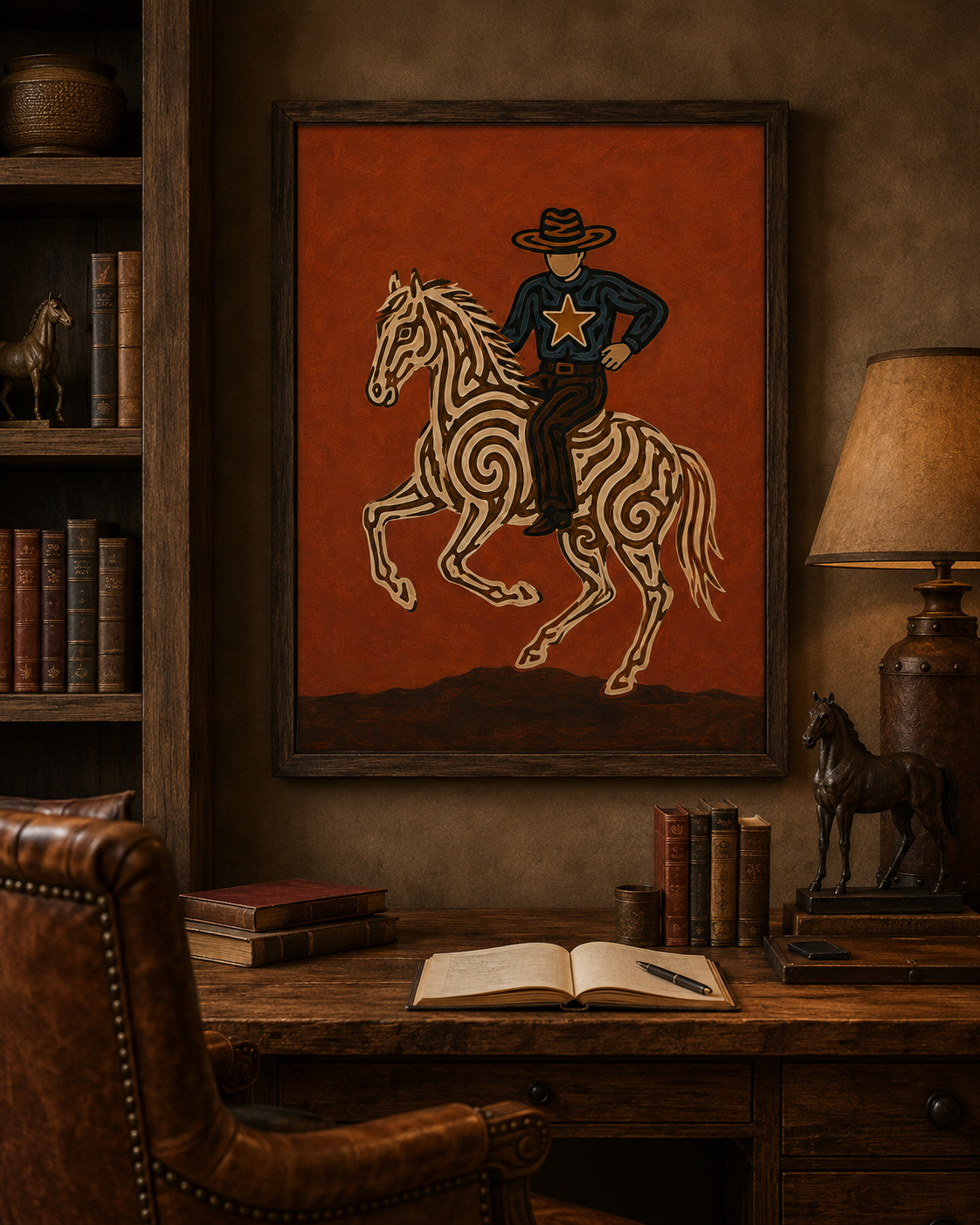 Southwestern Folk Wall Art American Western Decor Art Retro Cowboy Painting On Canvas