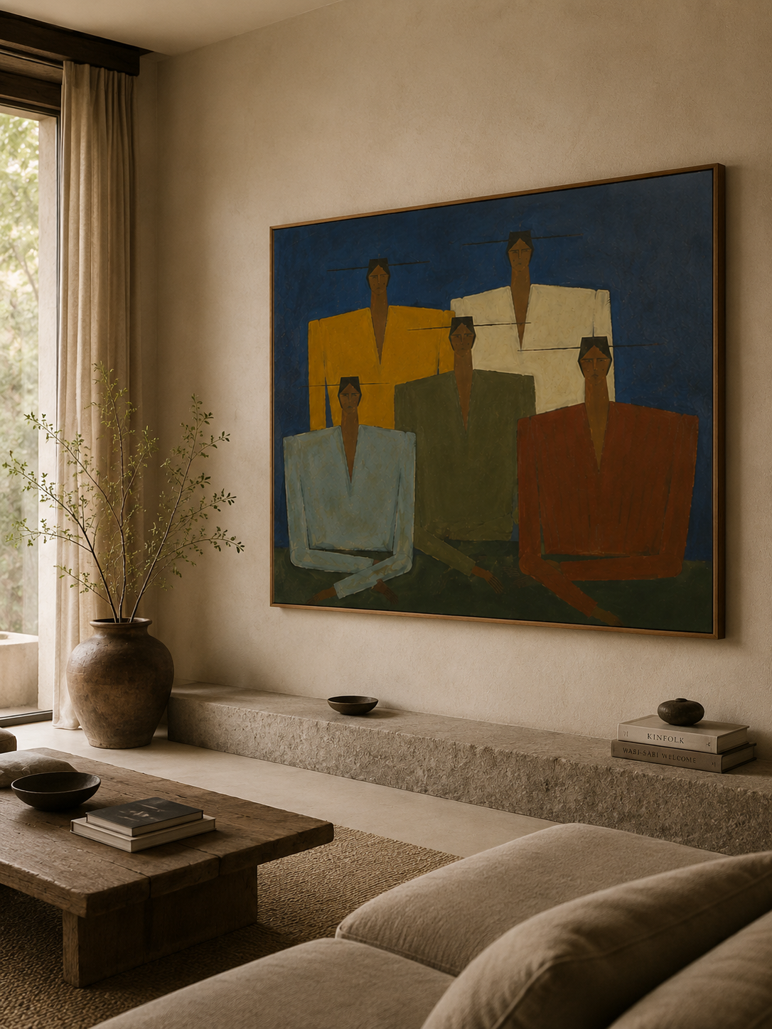 Abstract Figurative Painting With Earthy Tones For Modern Wabi Sabi Interior Design