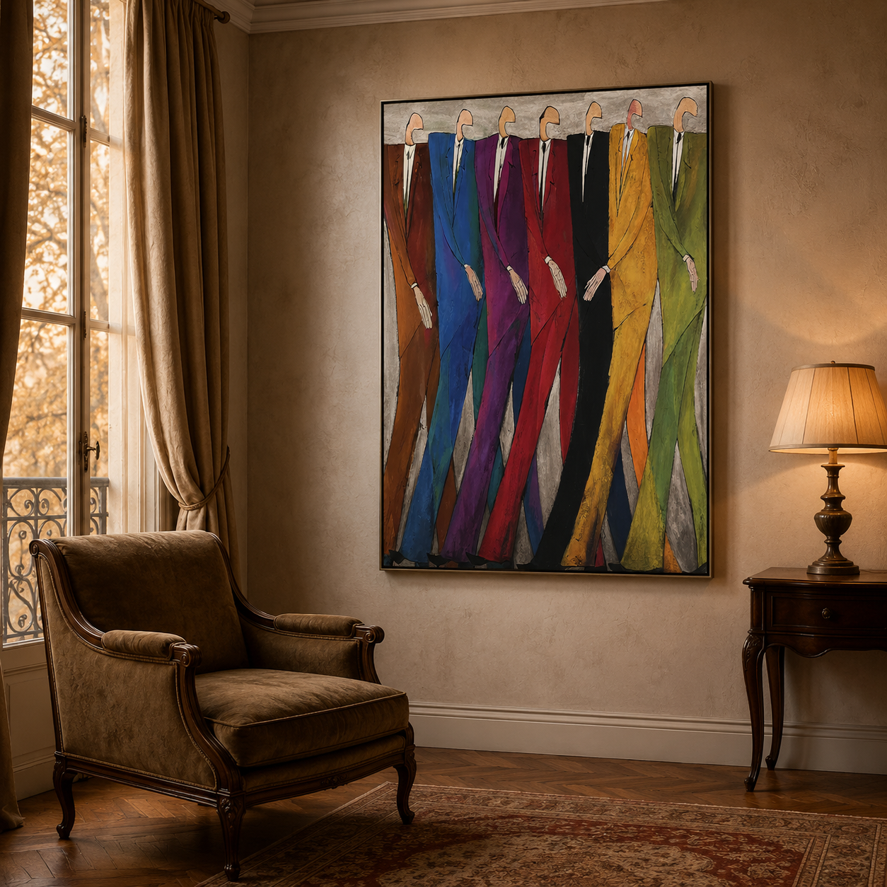 Colorful Abstract Men In Suits Painting For Modern Living Room Wall Art Decor