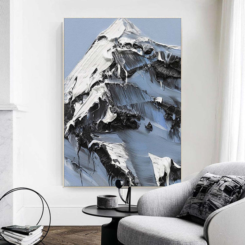 Black and White Snow mountain painting Snow mountain Abstract Painting Black and White mountain landscape painting