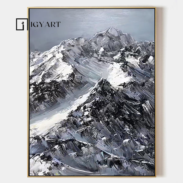 Black and White Snow mountain painting Snow mountain Abstract Painting Black and White mountain landscape painting