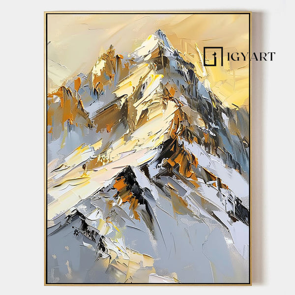 golden Snow mountain painting Snow mountains artwork mountain landscape painting.