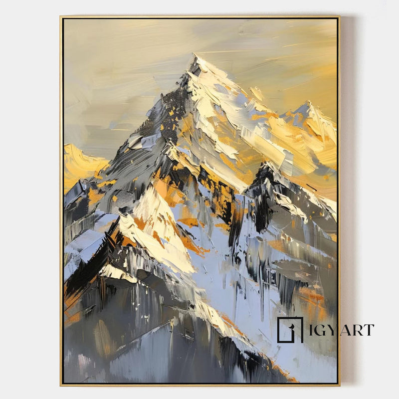 Snow mountain painting golden Snow mountains artwork mountain landscape painting.