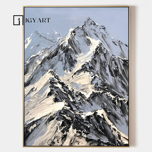 Snow mountain Abstract Painting Black and White Snow mountain painting Black and White mountain landscape painting