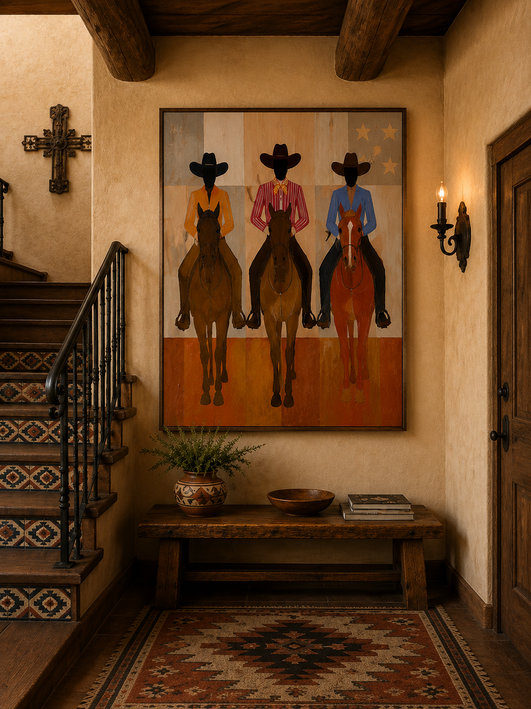 Vintage Cowboy Horse Art Three Riders On Horses Canvas Art Unique Animal Themed Wall Decor For Home