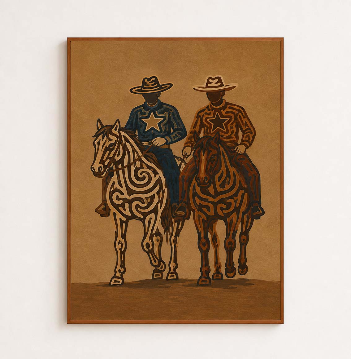 Two Cowboys Horse Painting, Western Riders Wall Art, Rustic Southwestern Ranch Decor