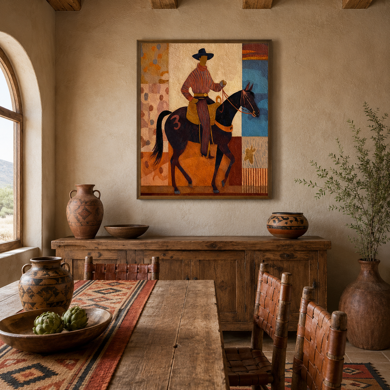 Unique Cowboy Horse Painting For Southwest Wall Decor Modern Folk Art